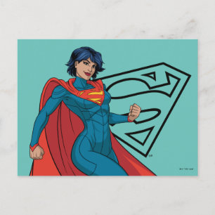 Supergirl svävande i blå dräkt vykort