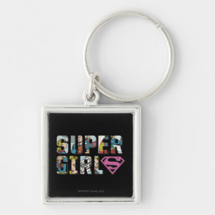 Supergirl Tecknad Logotyp Fyrkantig Silverfärgad Nyckelring