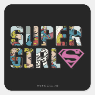 Supergirl tecknadlogotyp fyrkantigt klistermärke