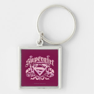 Supergirl Vapensköld Design Fyrkantig Silverfärgad Nyckelring