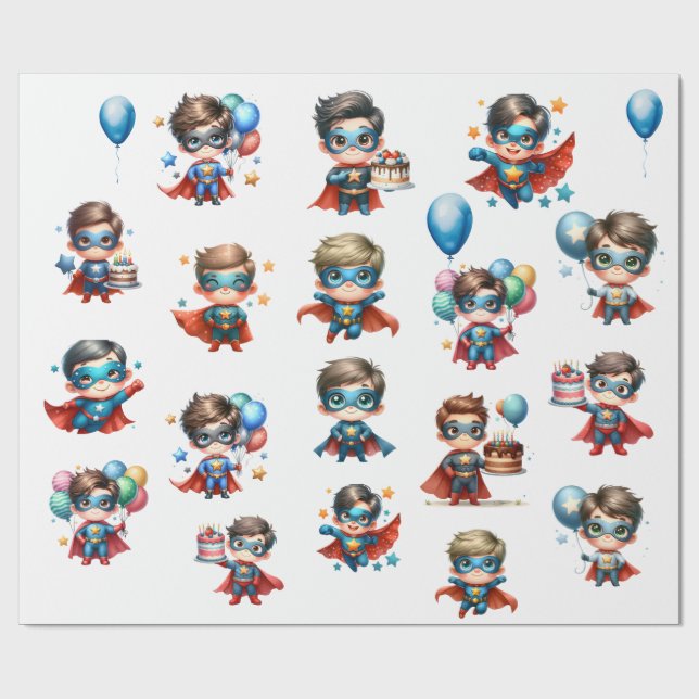 Superhero Birthday Wrapping Paper  Presentpapper (Platt)