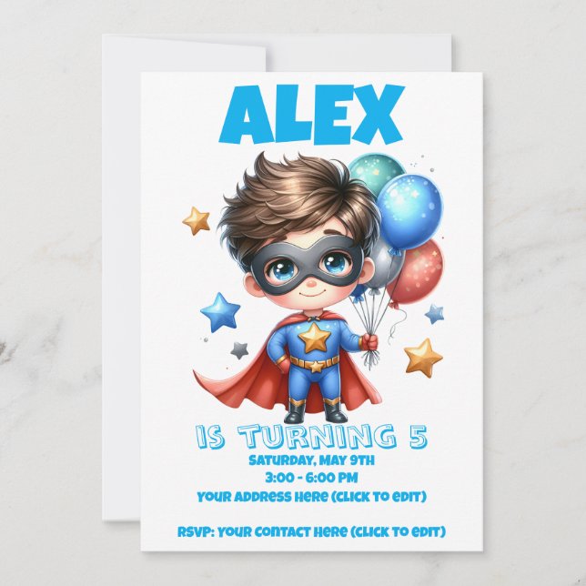 Superhero Boy Birthday Invitation | Editable  Inbjudningar (Framsida)