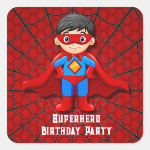 SuperHero Boy-Födelsedagsfest Fyrkantigt Klistermärke