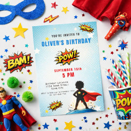 Superhero Cartoon Boy Birthday Party Inbjudningar