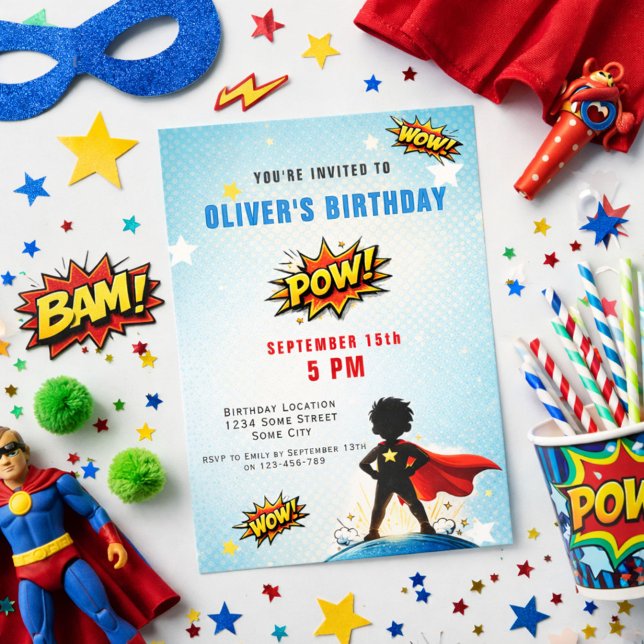 Superhero Cartoon Boy Birthday Party Inbjudningar (Skapare uppladdad)