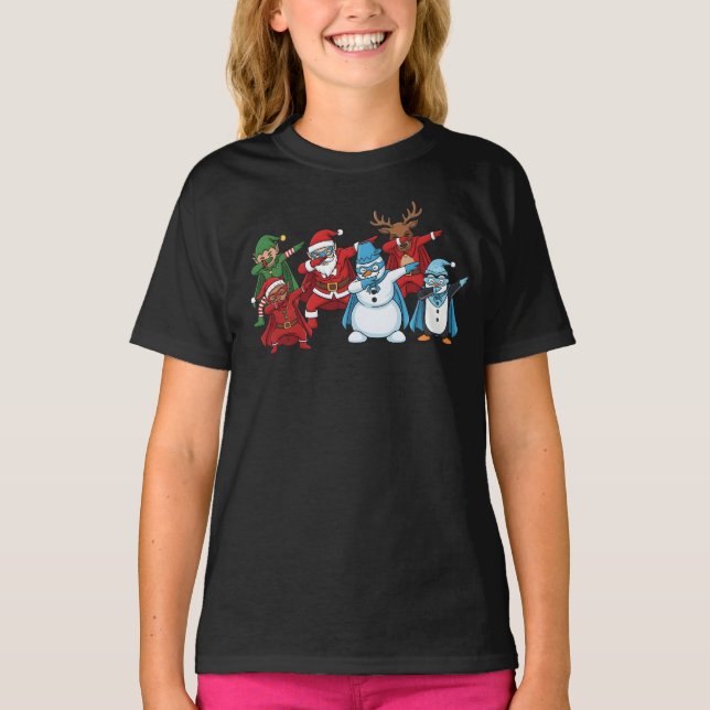 Superhero Christmas Squad Dabbing  T Shirt (Framsida)