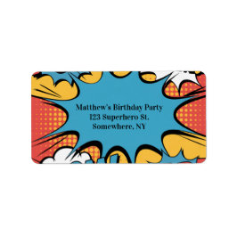 Superhero Comic Book Pop Art Boy Birthday Party Adressetikett