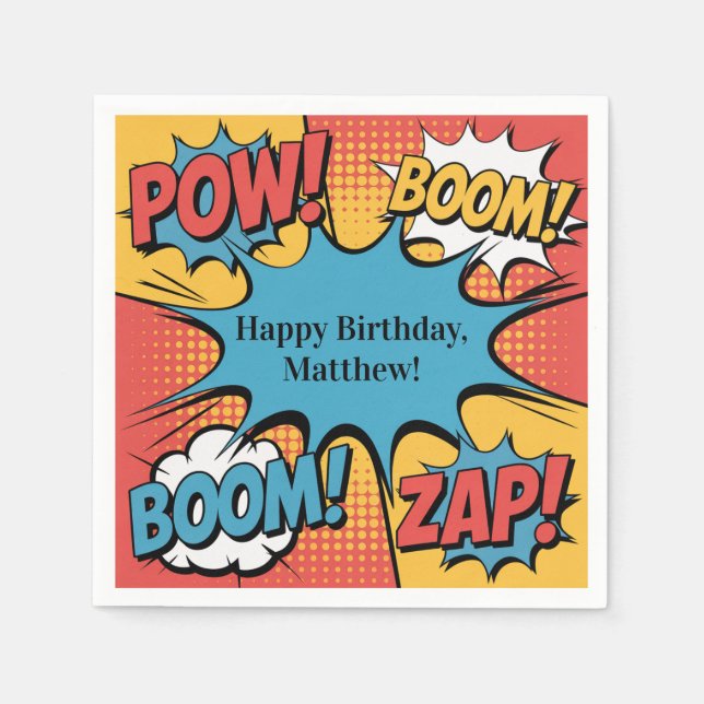 Superhero Comic Book Pop Art Boy Birthday Party Pappersservett (Framsidan)