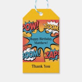 Superhero Comic Book Pop Art Boy Birthday Thanks Presentetikett