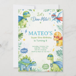 Superhero Dinosaur Watercolor Birthday Party Paste Inbjudningar