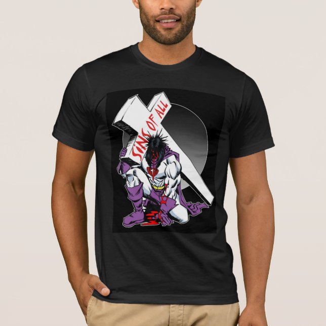 Superhero Jesus på den svart skjortan T Shirt (Framsida)