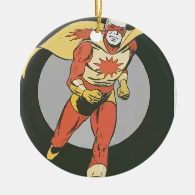 Superhero med tryckvågsymbolspring julgransprydnad keramik (Framsidan)