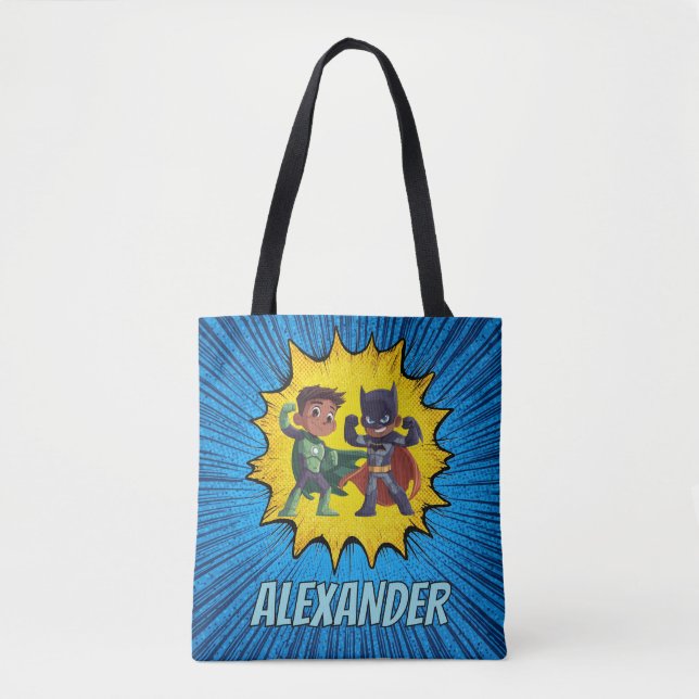 Superhero Personalised Boys Tote Bag Custom Name Tygkasse (Framsida)