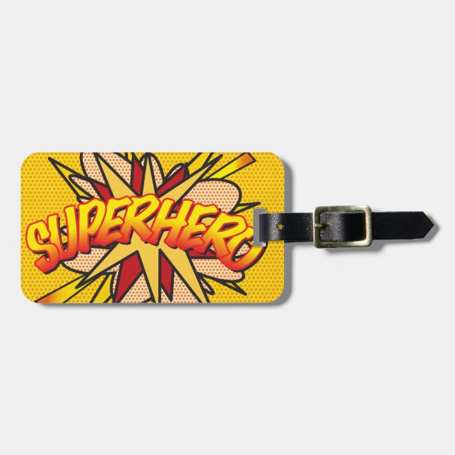SUPERHERO Roligt Retro Tecknad Bok Pop Art Bagagebricka (Horisontell Framsida)