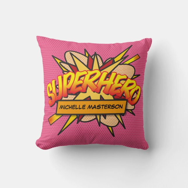 SUPERHERO Roligt Retro Tecknad Bok Pop Art Kudde (Framsida)