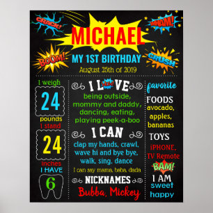 SuperHero Tecknads Toppen Hero Birthday Board Poster