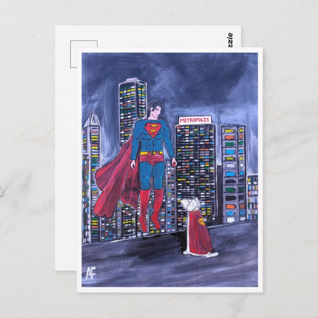 Superheroes Best Friend Painting av Alfred Fox Vykort (Fram/baksida)