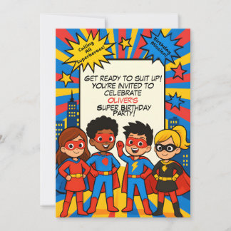 Superheroes Birthday Invitation – Custom 5x7 Card Inbjudningar