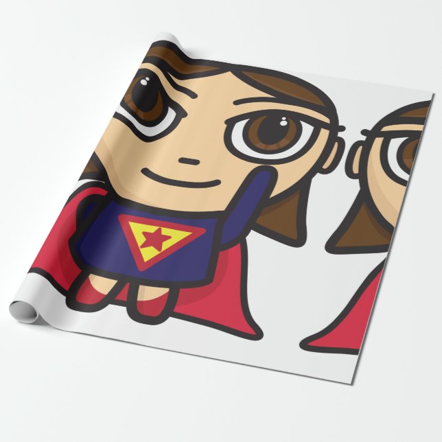 Superheroflicka som slår in papper presentpapper (Utrullad)