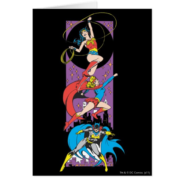 Superheroiner i aktion hälsningskort (Framsidan)