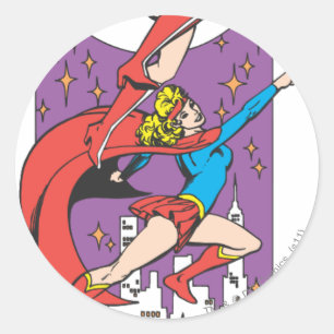 Superheroiner i aktion runt klistermärke