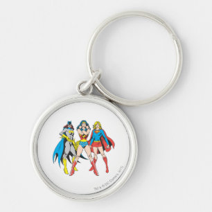 Superheroines Pose Rund Silverfärgad Nyckelring