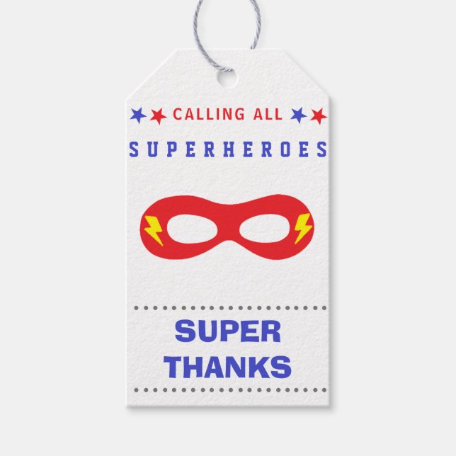 Superheros Party Toppen tack Presentetikett (Framsidan)