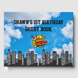 Superhjälte 1:a födelsedag Party Guest Bok