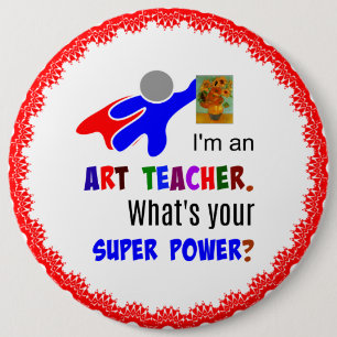 Superhjälte Art Teacher, hålla en Van Gogh-målning Knapp