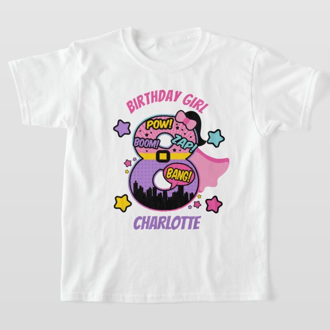 Superhjälte Åtta födelsedag Flicka 8th Toppen Girl T Shirt (Laydown)