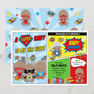 Superhjälte Baby Shower Boy African American Inbjudningar