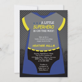 Superhjälte Baby Shower-inbjudan, Blue, Black Invi Inbjudningar