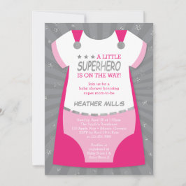 Superhjälte Baby Shower-inbjudan, Rosa, Silver Inv Inbjudningar