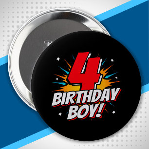 Superhjälte Birthday Boy - 4-årig - 4e födelsedage Knapp