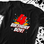 Superhjälte Birthday Boy - 4-årig - 4e födelsedage T Shirt<br><div class="desc">Den här coola 4e födelsedagen-pojkdesignen är perfekt för en superhjälte-födelsedagsfest. Underbar för en 4-årig pojke som kärlek tecknad bok superhjältar eller skurkar med supermakter! 4e födelsedagen "4 Birthday Boy!" grattis på födelsedagen citerar i ett tecknad bok superhjälte-tema att 4-årige toppen-pojken kommer att KÄRLEK!</div>