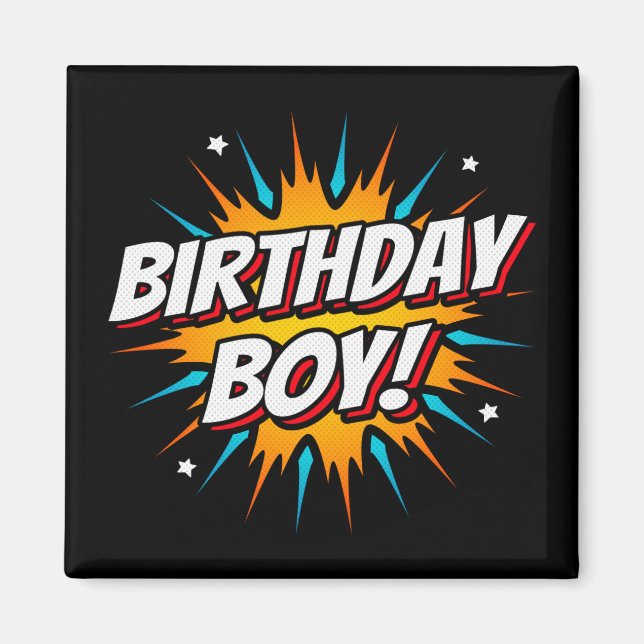 Superhjälte Birthday Boy Tecknads Roligt Kids Teck Magnet (Framsidan)