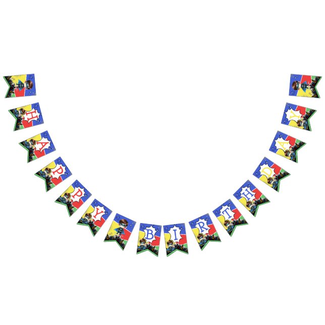 Superhjälte Birthday Bunting Flaggor (Alla)