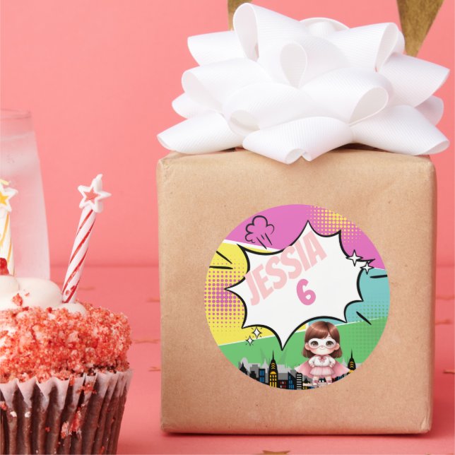 Superhjälte Birthday Runt Klistermärke (Part)