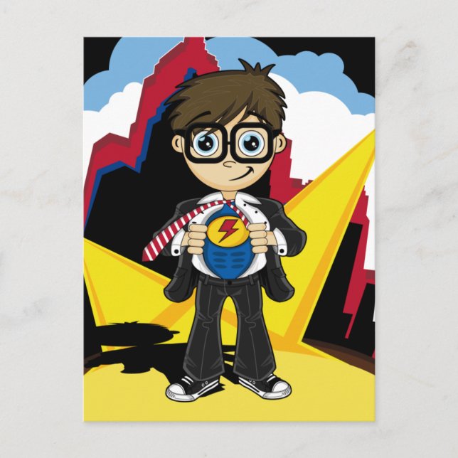 Superhjälte Boy in City Card Vykort (Framsida)