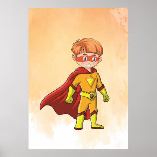 Superhjälte Boy Red Cape! Knäcksfärer Poster