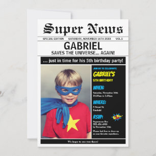 Superhjälte Födelsedagsfest Boy Girl Bild Photo Inbjudningar