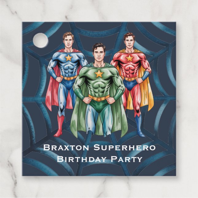 Superhjälte-Födelsedagsfest för Boys-Tack Gåvor Etiketter (Framsida)