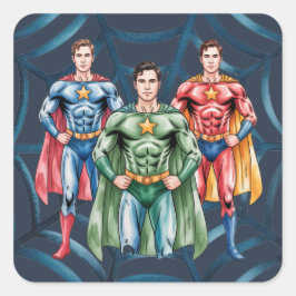 Superhjälte Födelsedagsfest för pojkar Fyrkantigt Klistermärke