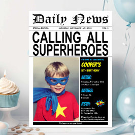 Superhjälte Födelsedagsfest Hero Boy Girl Photo Inbjudningar