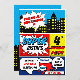 Superhjälte Födelsedagsfest inbjudan