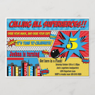 Superhjälte Födelsedagsfest inbjudan