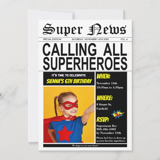 Superhjälte Födelsedagsfest Toppen Hero Girl Boy P Inbjudningar (Framsida)