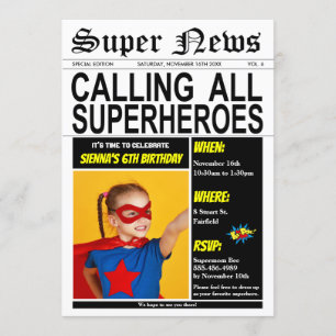 Superhjälte Födelsedagsfest Toppen Hero Girl Boy P Inbjudningar