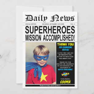 Superhjälte Födelsedagsfest Toppen Hero Photo Tack Kort