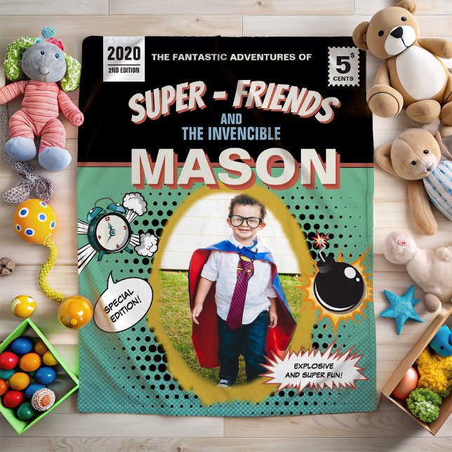 Superhjälte för Tecknaden Retro-Personlig Fleecefilt (The perfect blanked for you little super hero!)